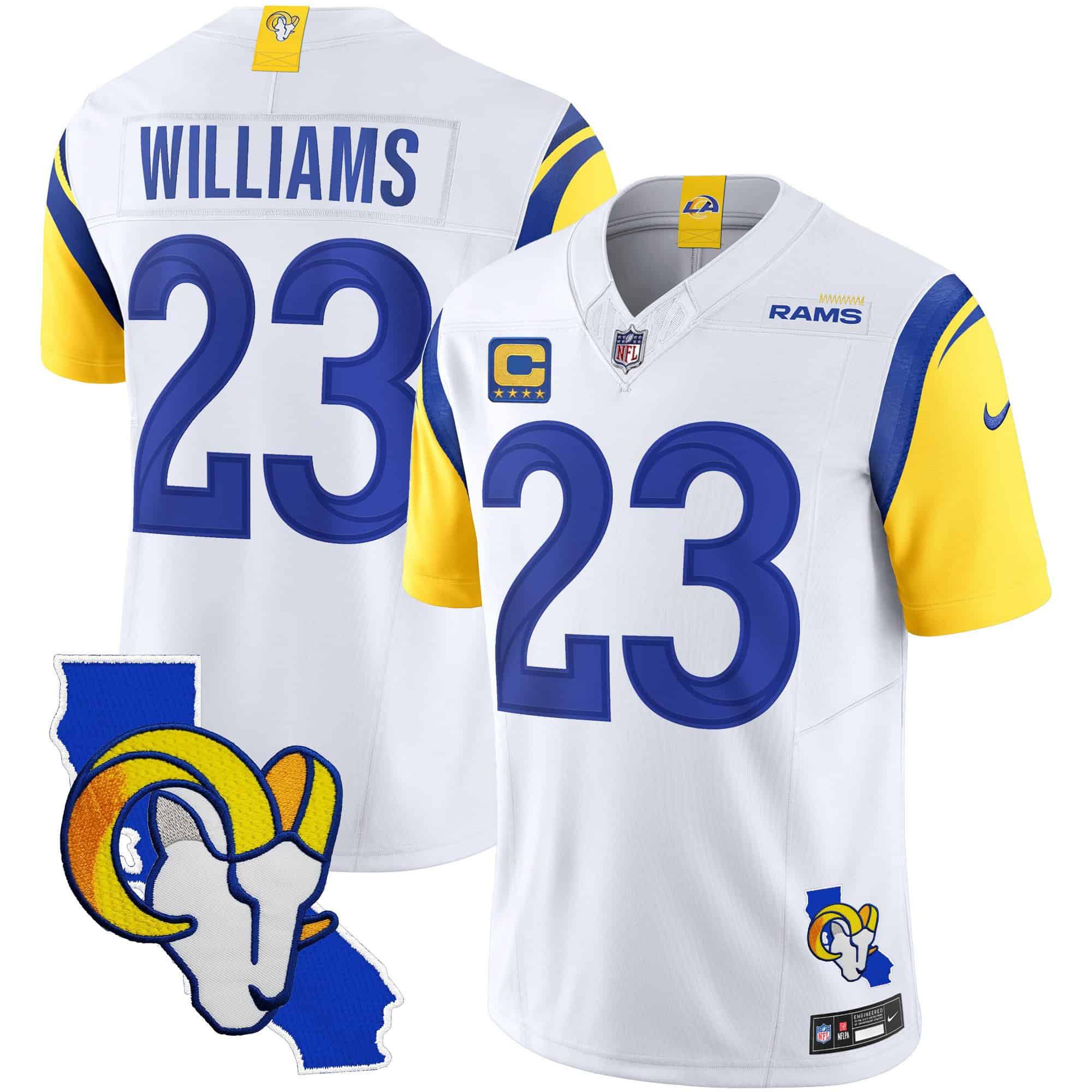 Men Los Angeles Rams 23 Williams White 2024 Nike California Patch Vapor Limited NFL Jersey